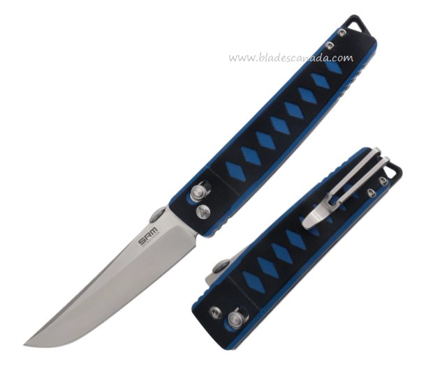 SRM Knives Model 9215 Ambi Lock Folding Knife, D2, G10 Blue/Black, 9215